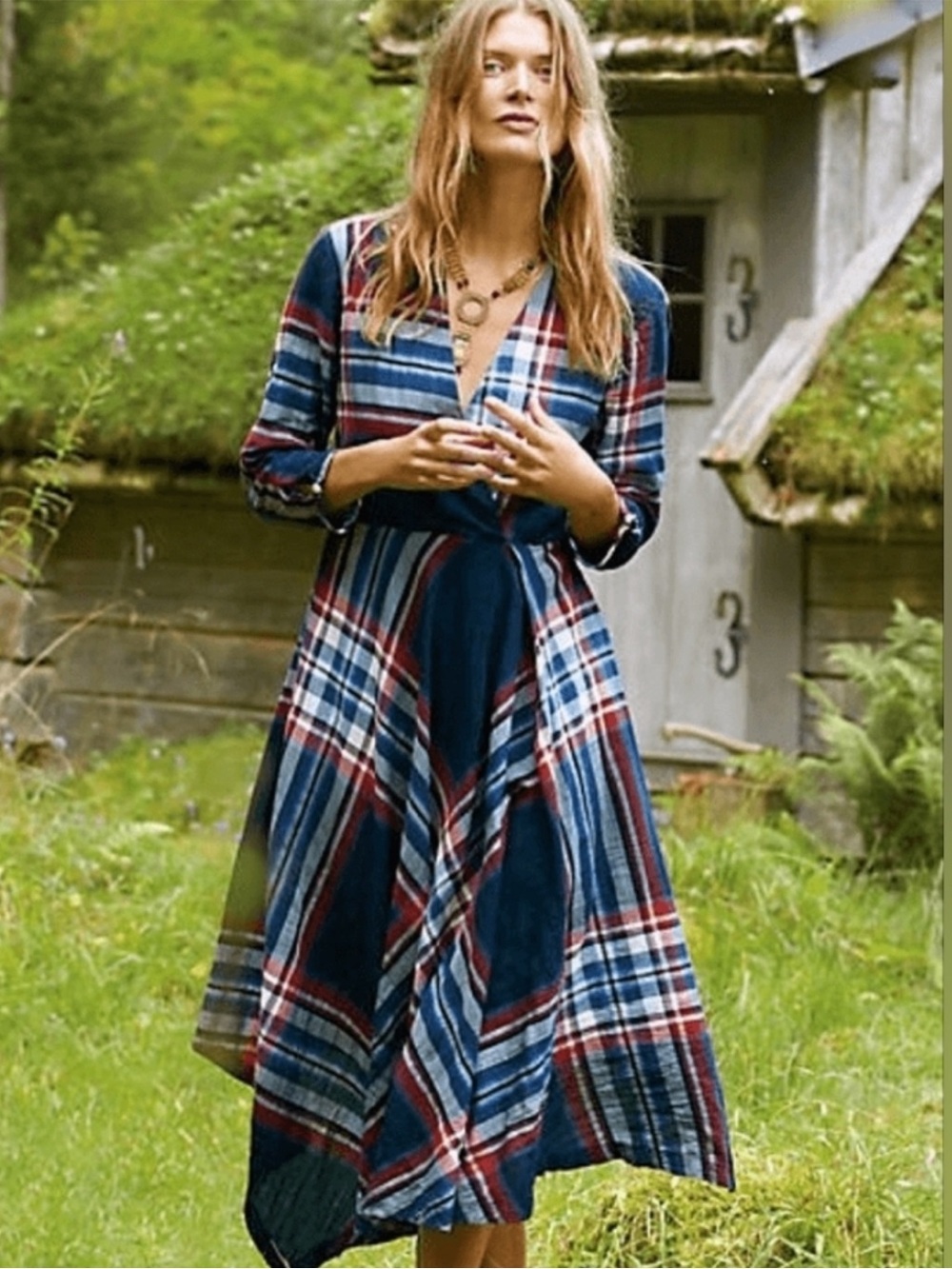 Anthropologie Isabella Sinclair plaid Tartan Moc Maxi wrap dress
